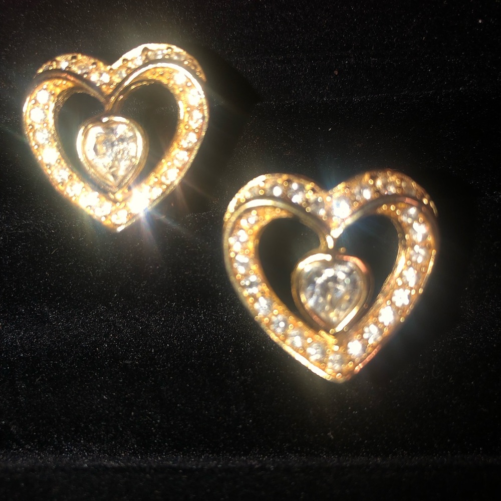 Vintage Christian Dior Gold Heart-shaped clip earrings circa 1980s/90s.